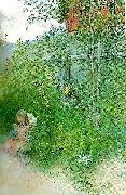 Carl Larsson brita i blomrabatten painting